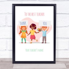 Listing image for Best Teacher Thank You Cartoon Colourful Children Personalised Wall Art Print