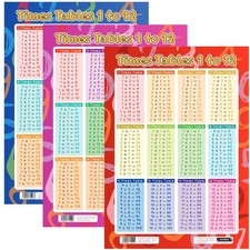 Listing image for A3 Times Tables 1-12 Educational Poster Maths Wall Chart Kids Classroom Home