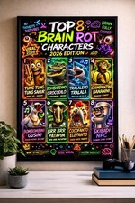 Listing image for Brain Rot Characters Poster Viral Meme Neon Print Kids Teens Wall Art