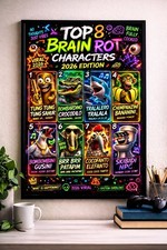 Listing image for Brain Rot Poster Funny Characters Neon Bedroom Art Viral Meme Decor