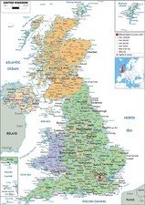 Listing image for UK Map of England, Wales, Political Educational Poster,Canvas or Framed Wall Art